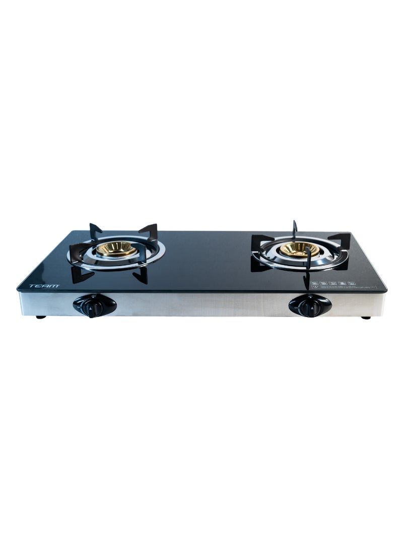 TEAM Double Burner Gas Cooker with Safety Device | Toughened Safety Glass | Auto Ignition | High‑Efficiency Whirlwind Flame | Super Slim Body | LPG Gas Stove for Home Kitchen - Image 1